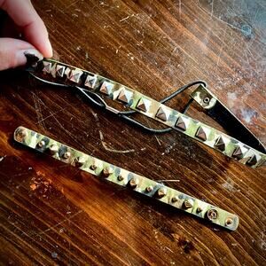 💥2 for $20💥 Matching Pyramid Spiked Camouflaged Bracelet & Hat Band